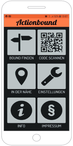 Smartphone mit Actionbound-Startseite
